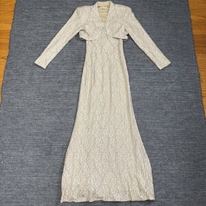 Vintage Cache Dress Women 6 Champagne Lace Maxi Bolero Wedding Formal Event Y2K